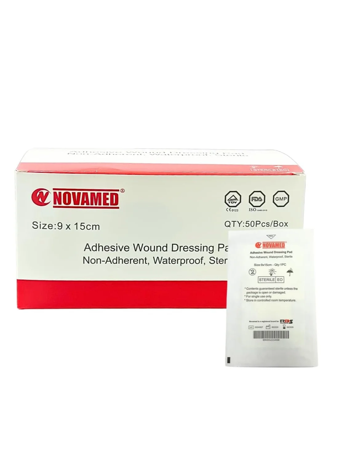 Novamed Adhesive Wound Dressing Waterproof Pad (9x15 cm, 50 pcs) exhqr
