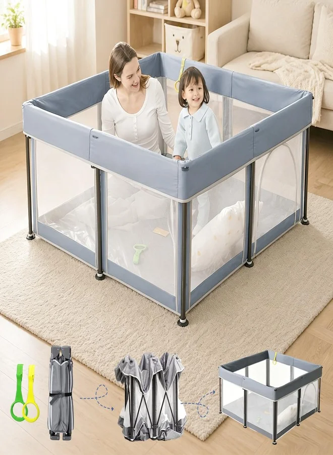 MEICHYUN Foldable Baby Playpen, Portable Safety Play Yard with Breathable Mesh, Soft Oxford Fabric Activity Center for Indoor and Outdoor Use (127 cm x 127 cm) 4ewks