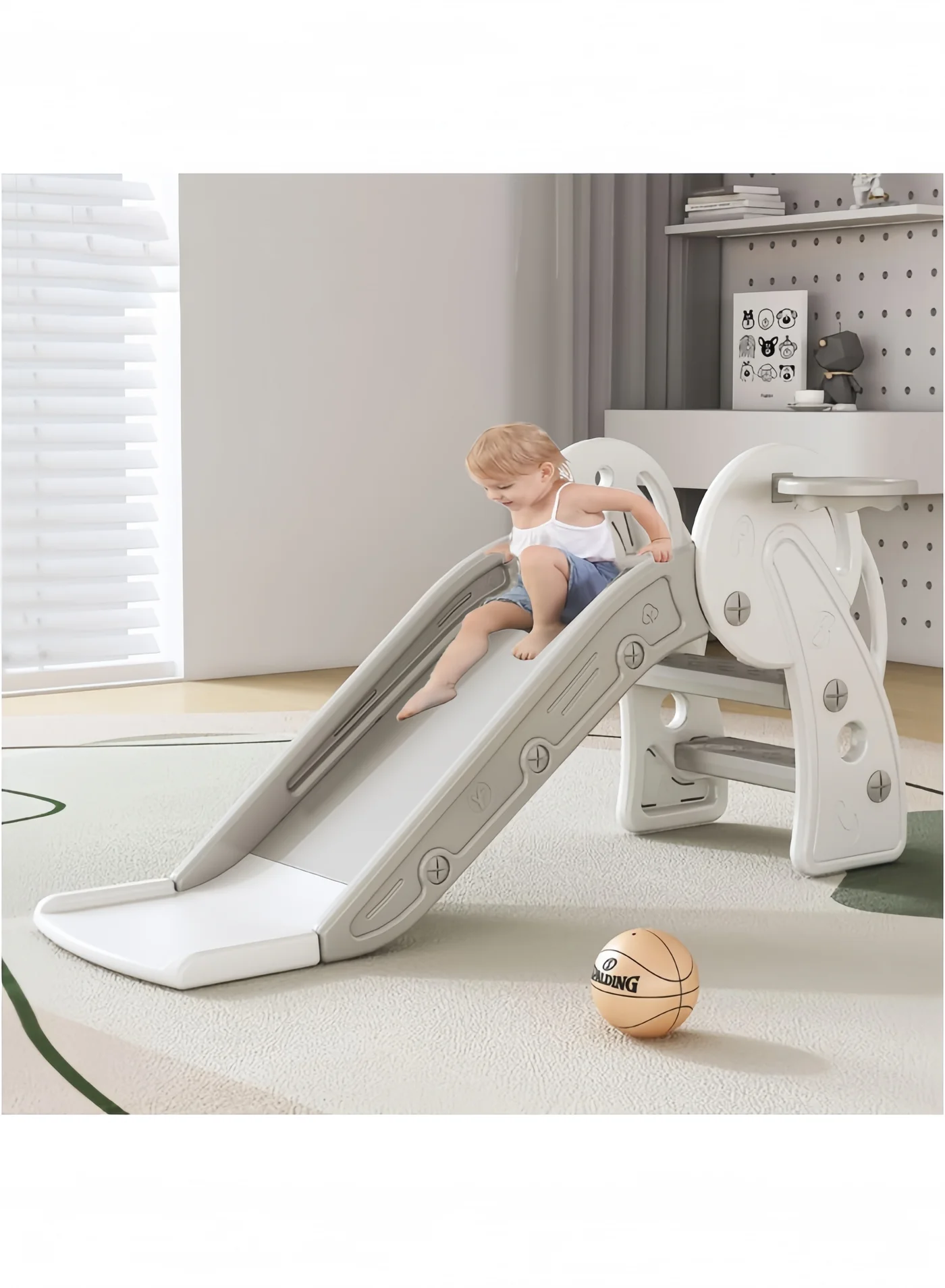 GGEROU Toddler Slide and Climber Playset with Basketball Hoop (Grey, Indoor Outdoor Playground for Kids) 31u00