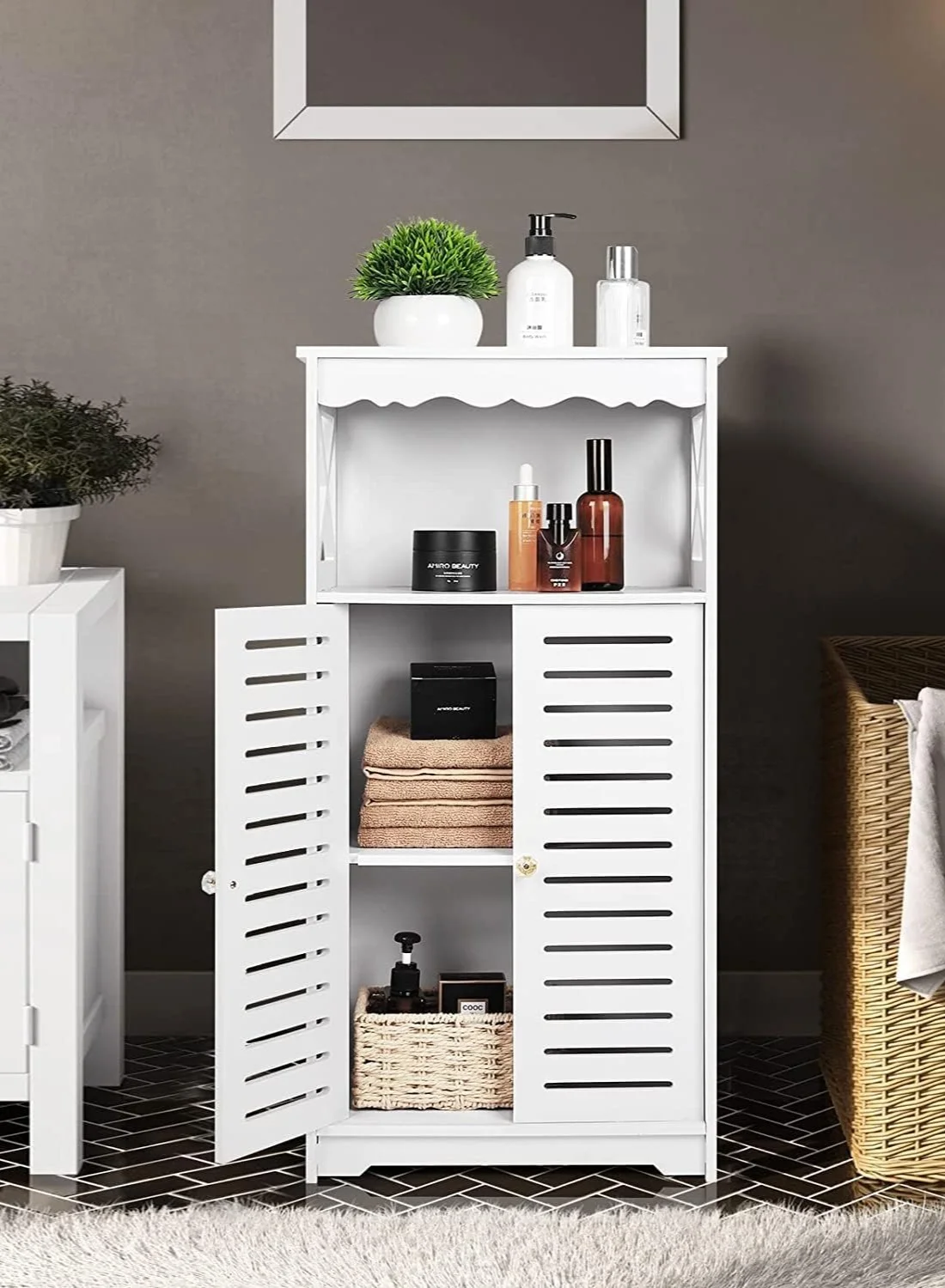 TPGP Bathroom Floor Cabinet, Waterproof Storage Organizer for Bedroom and Kitchen (White, 80 cm Height) nffip