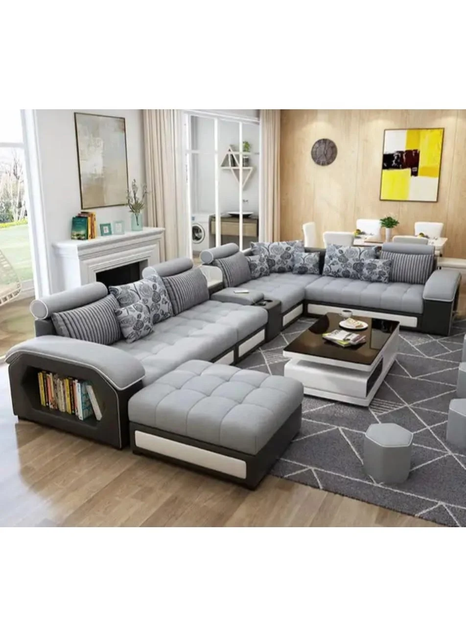 Al Zakharef Furniture U-Shaped Modular Sectional Sofa with Storage Armrest and Velvet Fabric (Modern Living Room Furniture, Large) limxt