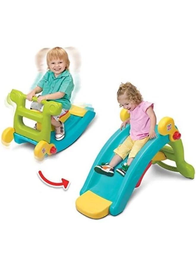 Rainbow Toys Multifunctional 2-in-1 Rocking Horse and Slide Set Premium Plastic Indoor Play Equipment for Toddlers (Colorful) hk7qh