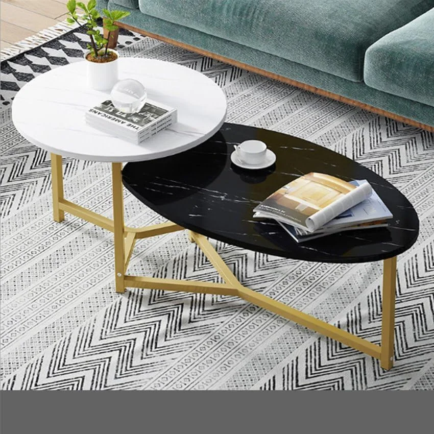 Harmony Home 2-Tier Industrial Coffee Table with Open Storage Shelf (Marble Pattern Wood, 45 cm x 45 cm x 50 cm) 6aphc