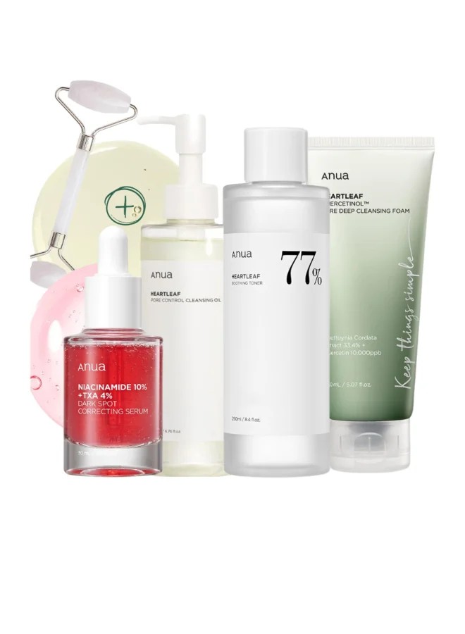 Anua Pore Control Facial Skincare Set - Cleansing Oil, Niacinamide Serum, Soothing Toner, Cleansing Foam & Massage Roller (630 mL) rsnfy