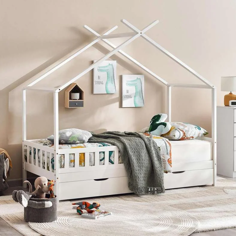 Pan Home Kids Single Bed with Storage Drawer (White, 90x190 cm) xiz7l