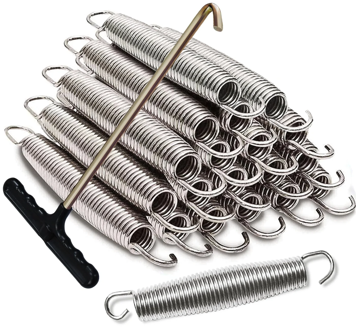 Premium Trampoline Replacement Springs Heavy-Duty Stainless Steel Set with T-Hook (20 Pieces, 17.8 cm) c6h07