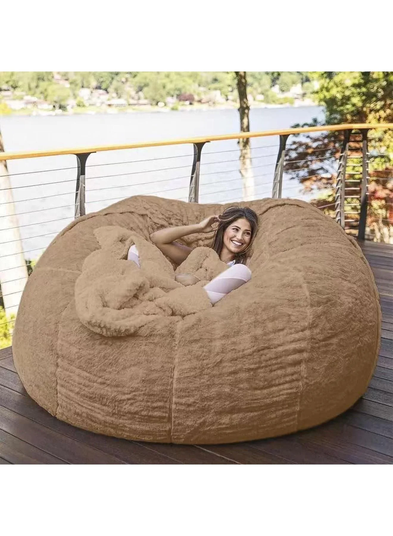 GT-Wheel Bean Bag Chair Cover Premium Soft Fluffy PV Velvet Lazy Sofa Bed Slipcover (Oversized, 150 cm) qzpcd