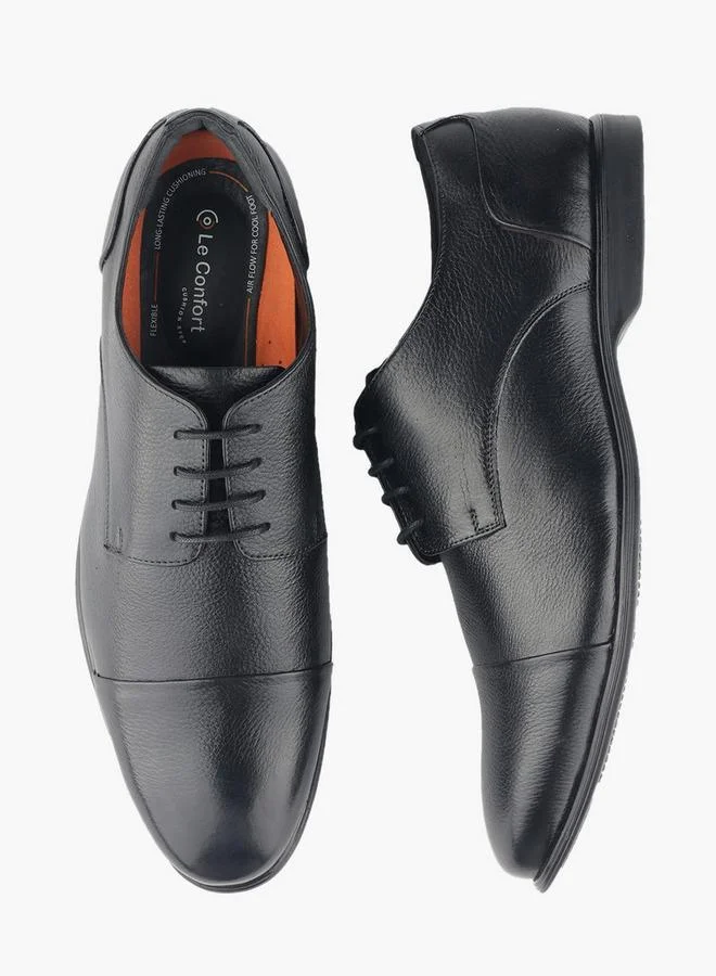 Le Confort Men Lace-Up Derby Shoes Premium Leather Formal Footwear (Black, 42 EU) a3yhw