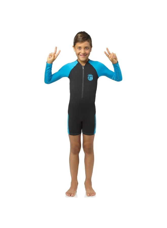 Premium Junior Shorty Wetsuit 2mm Neoprene Swim Suit for Kids (Black/Blue, 2mm) 4tj7i