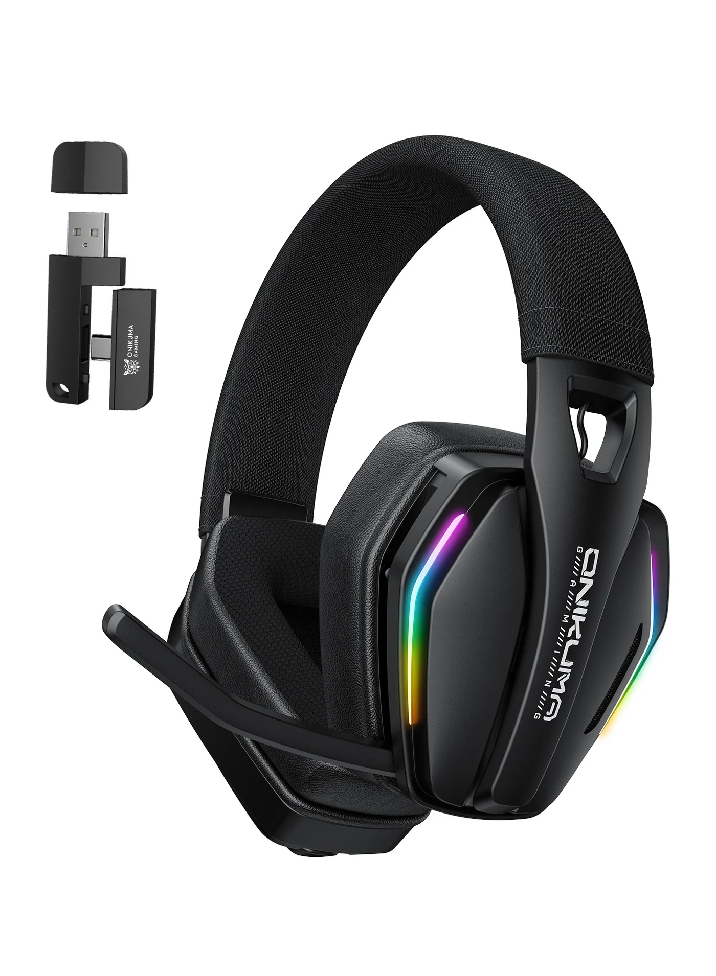 Onikuma GT826 Tri-Mode Wireless Gaming Headset with Microphone, 40mm Drivers, RGB Lighting, Low Latency (Black) 4jwhc
