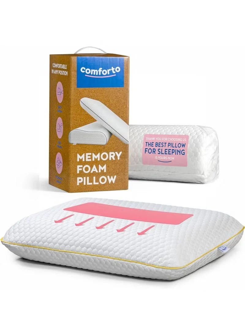 Comforto Memory Foam Pillow with Golden Piping Premium Ergonomic Support (60x40x13 cm) 9tpaf
