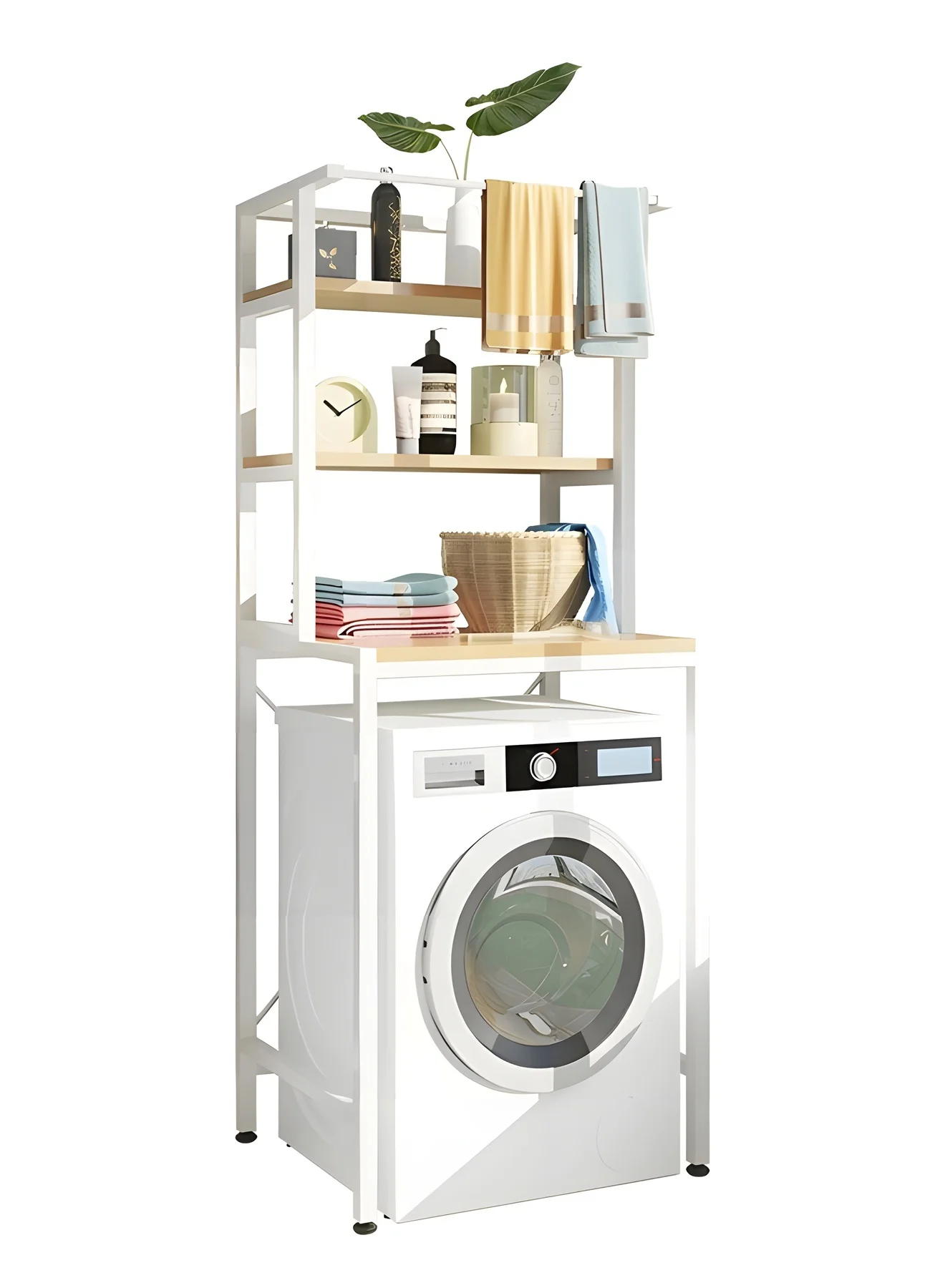 Premium Bathroom Washing Machine Storage Rack Over-The-Toilet Space Saver Organizer (White, 3-Tier) 1ha68