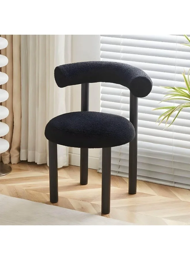 Modern Upholstered Vanity Chair with Metal Legs, Comfy Backrest Accent Chair for Bedroom and Living Room (Black) 949fh