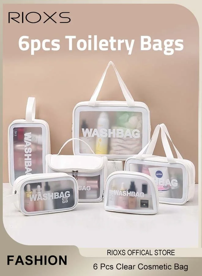 RIOXS Clear Toiletry Bags Set, Waterproof Vinyl Cosmetic Organizer with Zipper Handle for Travel and Daily Use (6 Pcs) rx1nr