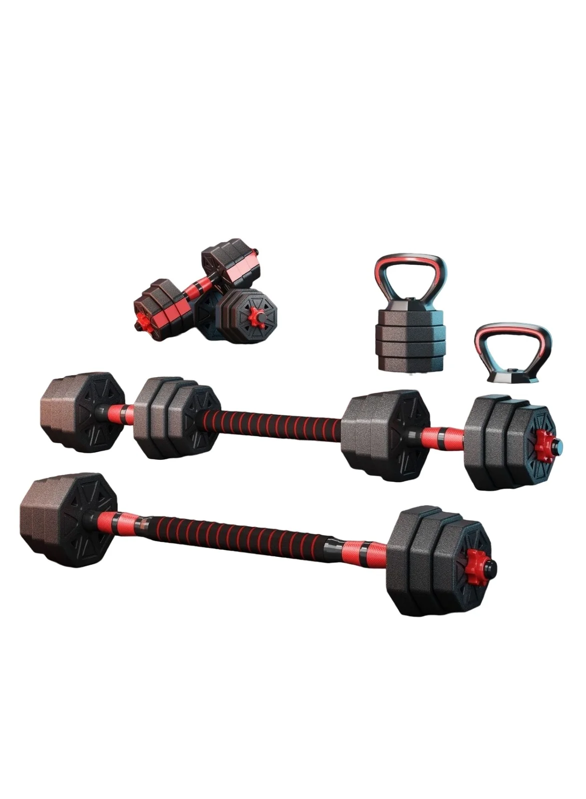 Huitich Adjustable Weightlifting Set 30KG (Dumbbell Barbell Kettlebell Combo, Premium Polyethylene) l5hvq