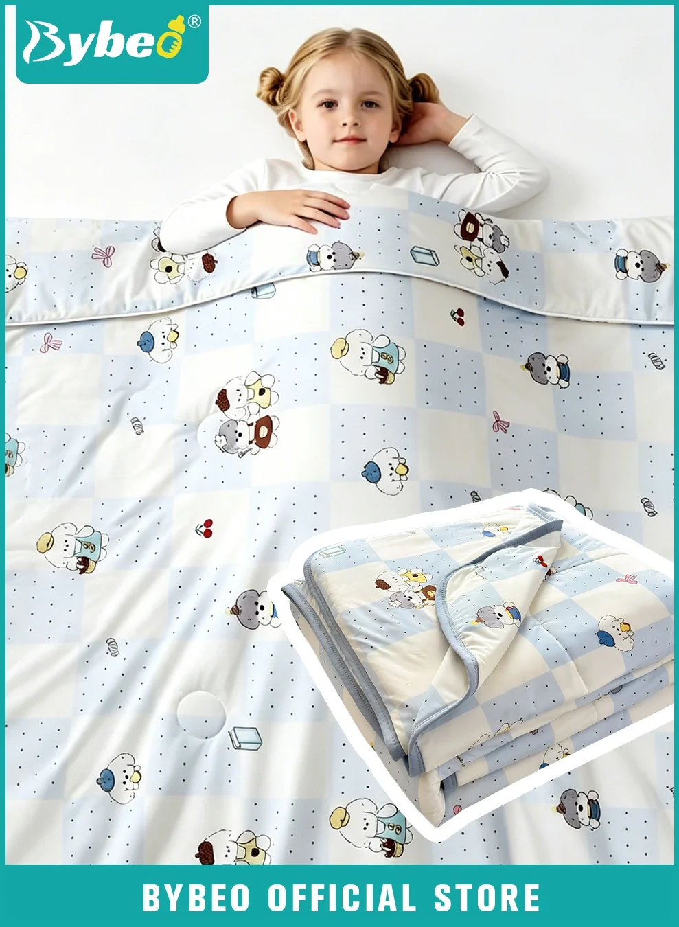 Bybeo Lightweight Cooling Baby Quilt Soft Silk Summer Blanket for Crib and Toddler Bed (100 cm x 120 cm) 16h5g
