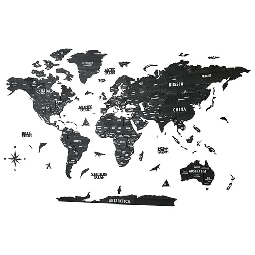 Colorfull Worlds 3D Wooden World Map Wall Decor Multilayer Travel Map with States and Capitals for Office and Living Room (XL, 150 cm x 90 cm) rbzzy