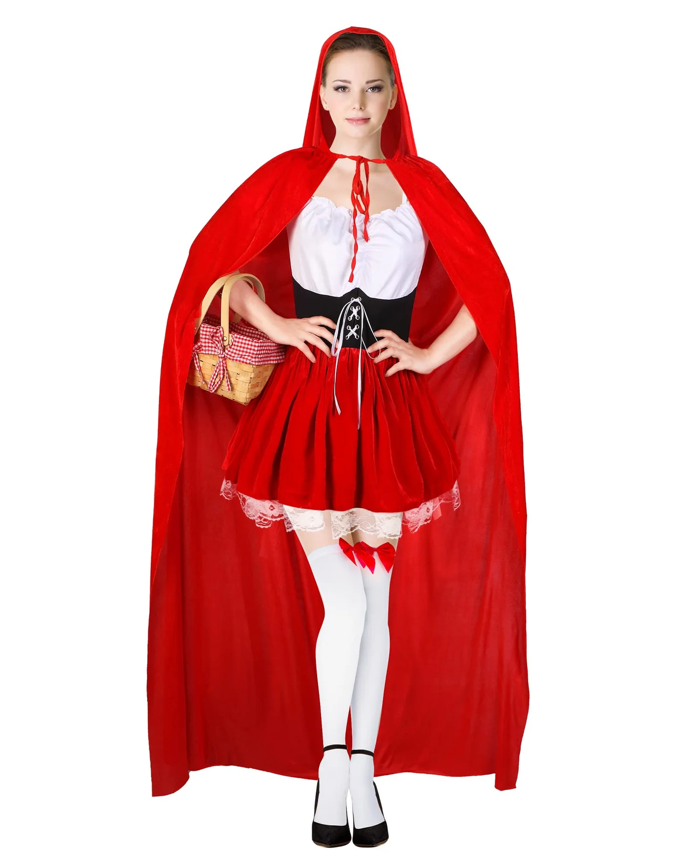 Haysandy Little Red Riding Hood Costume Set for Women Premium Halloween Party Dress with Cloak and Accessories (Red, Size S) h7o47