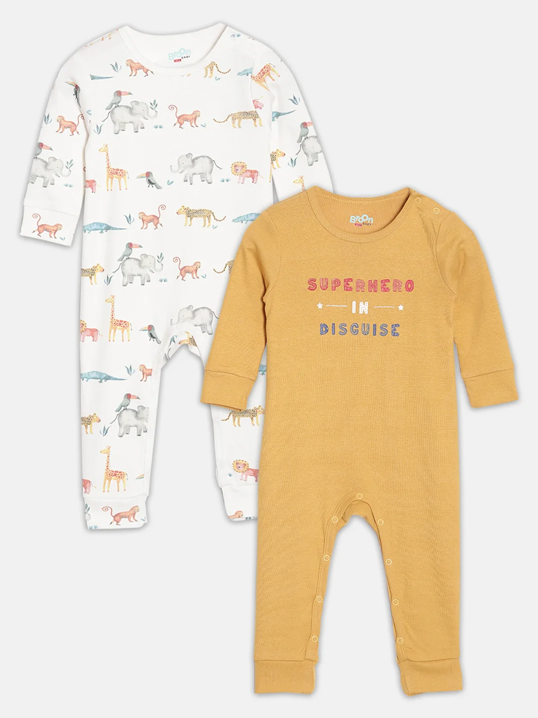 Broon Infant Boys Organic Cotton Sleepsuit Set (Mustard and Off White, 2-Pack) k5ll7