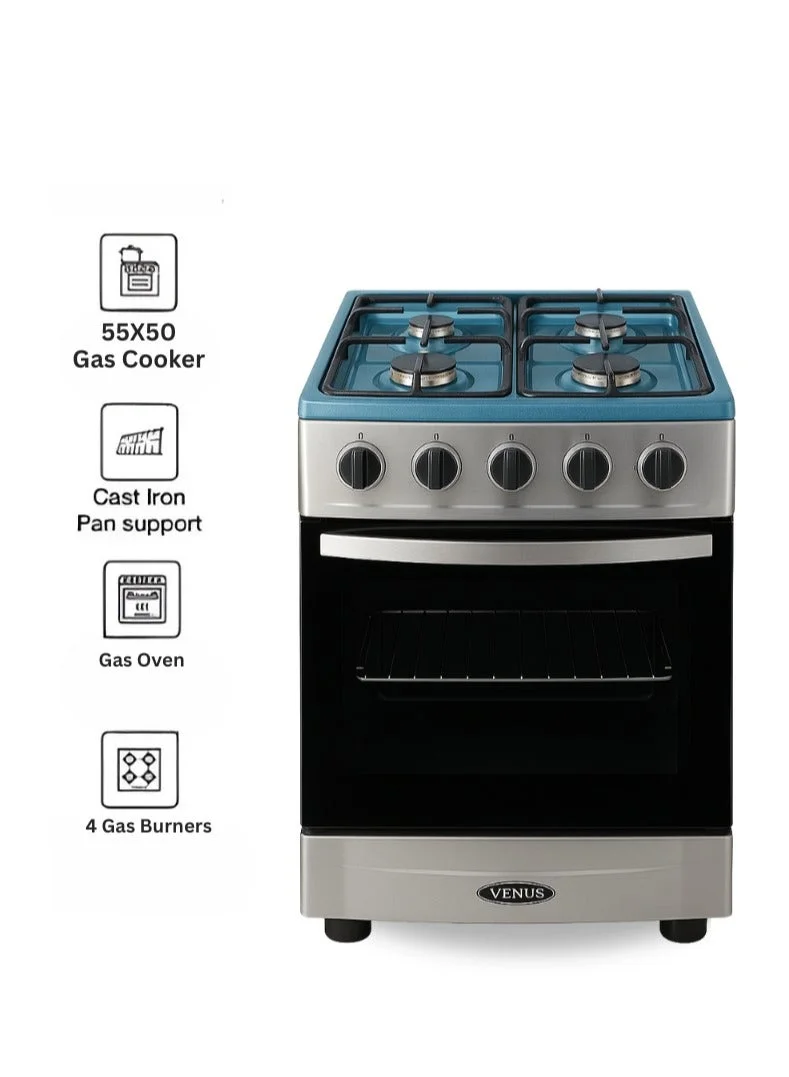 Venus Full Stainless Steel Gas Cooking Range with 4 Burners and Mirror Finish Oven Door (55x50 cm) ilmgw