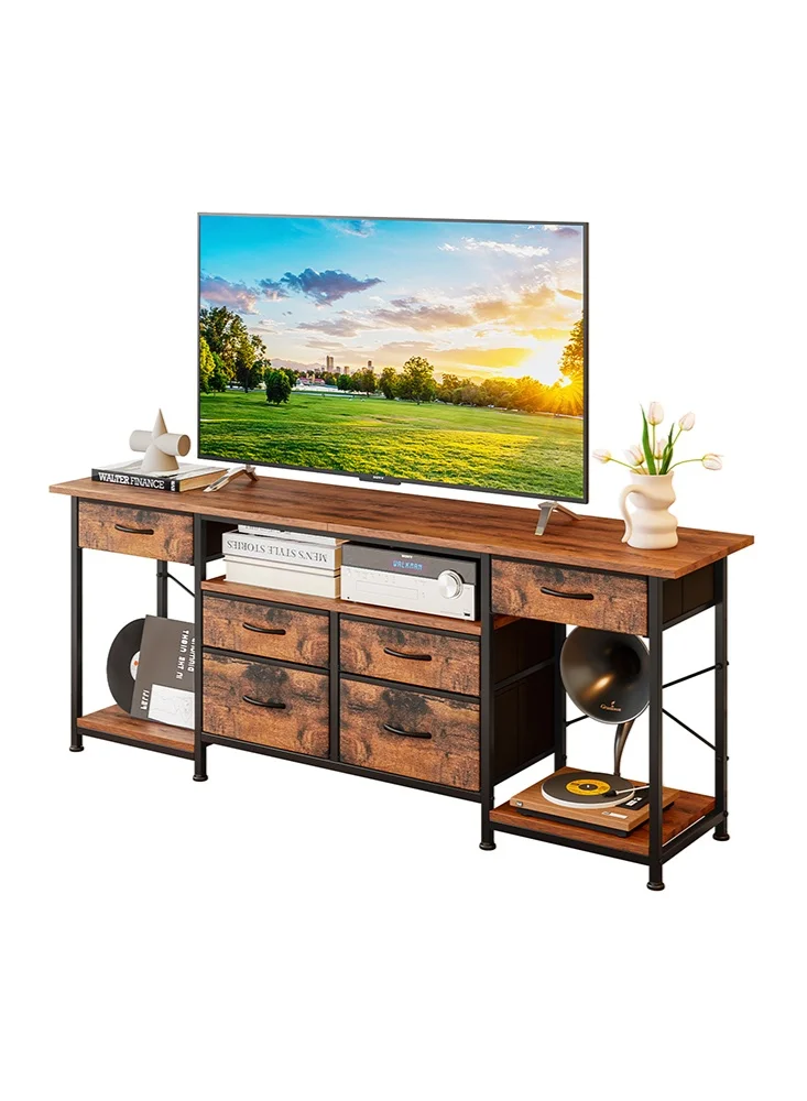 Solerconm TV Stand with 6 Fabric Drawers and Open Storage Shelves for 65 to 75 Inch Screens (Wood, 150 cm) 5i79h