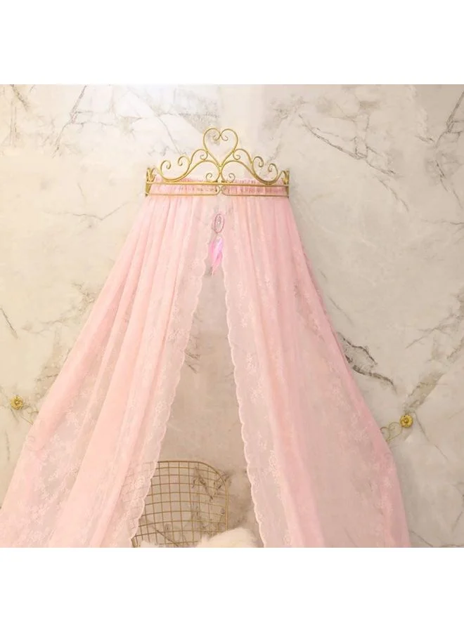 XiuWoo Princess Crown Mosquito Net Bed Canopy Premium Breathable Fabric (Pink, 2.8m) ifpye
