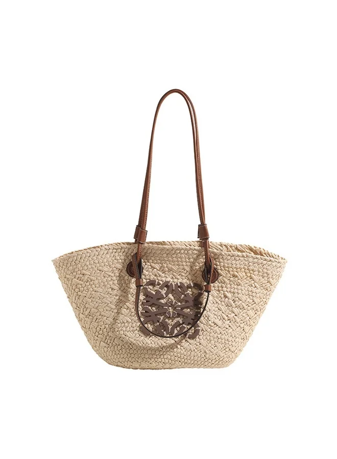 Premium Hand-Woven Straw Tote Bag Large Capacity Beach Handbag (Off White, 45cm x 35cm) dl18s
