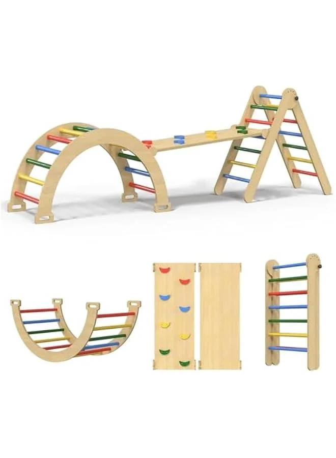Beauenty 5-in-1 Montessori Climbing Set Indoor Wooden Playground for Toddlers (Rainbow, 3-Piece Set) jmvwh