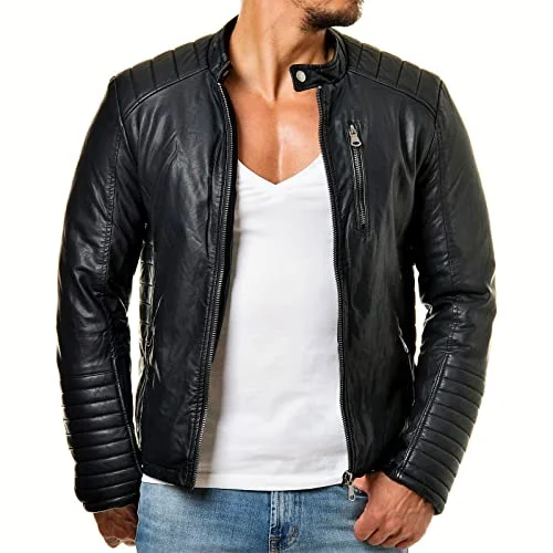 DECIMAL Mens Genuine Lambskin Leather Biker Jacket Premium Vintage Motorcycle Outerwear (Black, S) jjyc5