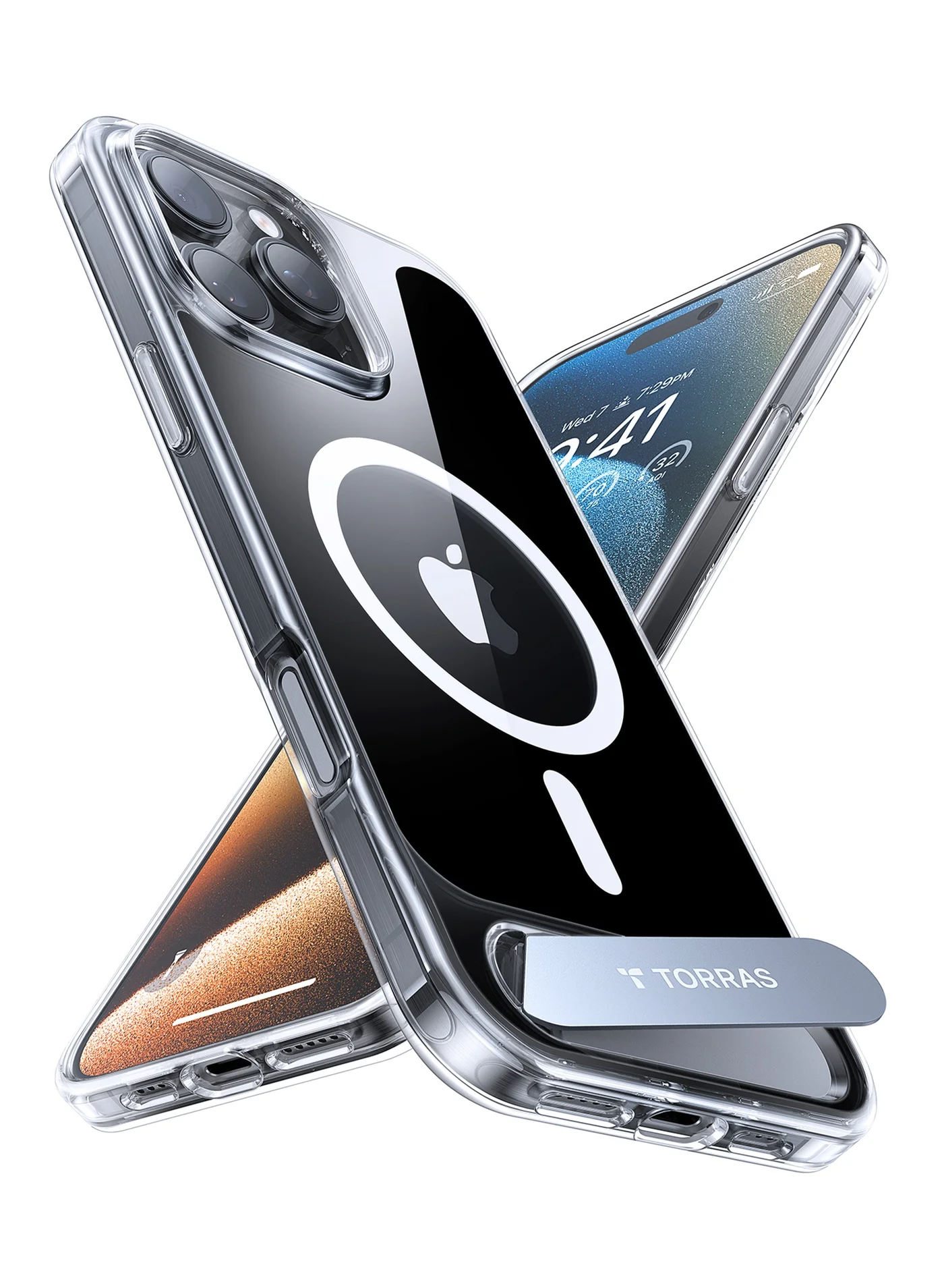 Premium Magnetic Kickstand Case for 16 Pro Max, Slim Shockproof Protective Cover with Adjustable Stand (Clear) mdx14