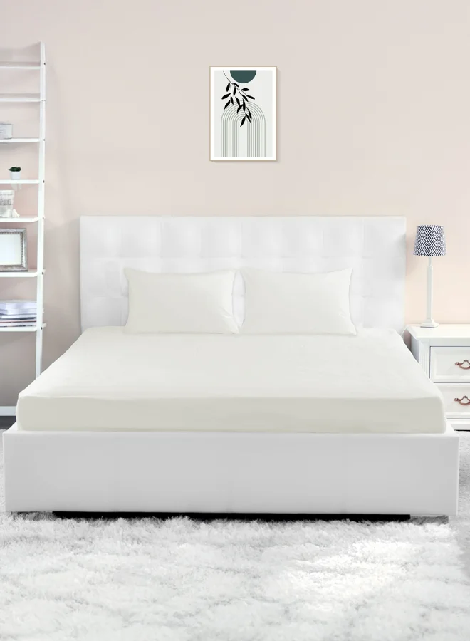 Noon East Super King Size Fitted Sheet 400TC Sateen Cotton (White, 200 x 200 x 40 cm) 4djam