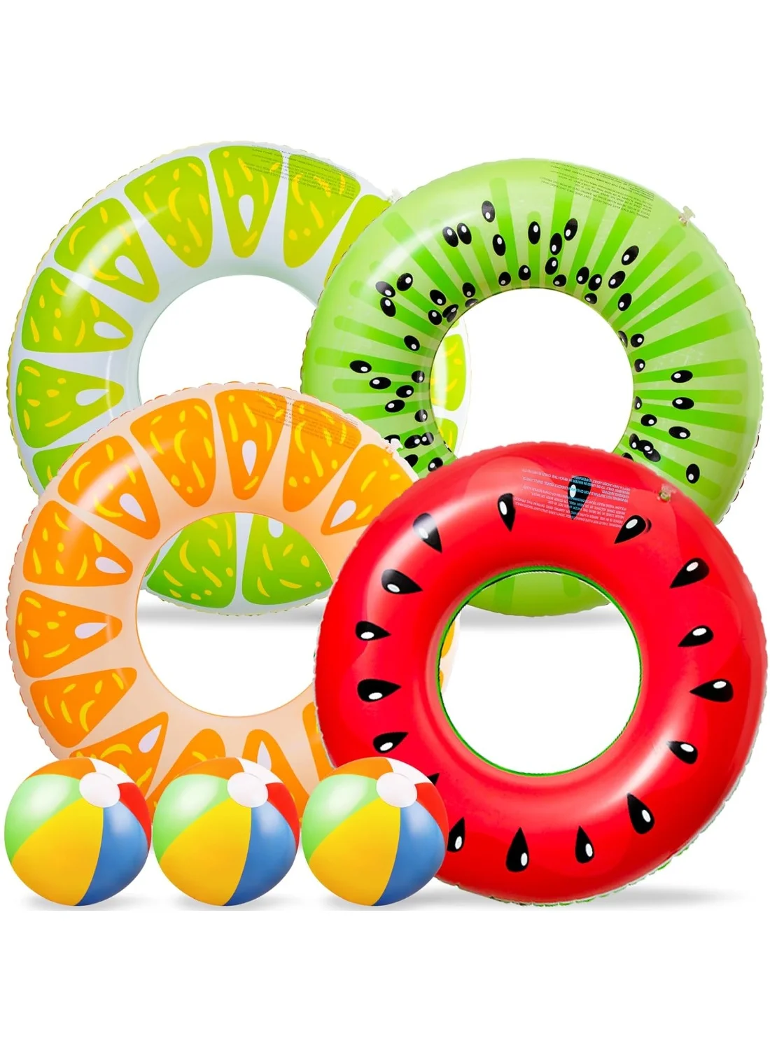 JOGAMS Fruit Pool Float Set Inflatable Swimming Rings and Beach Balls for Kids and Adults (7 Piece Set, 34 cm) w391p