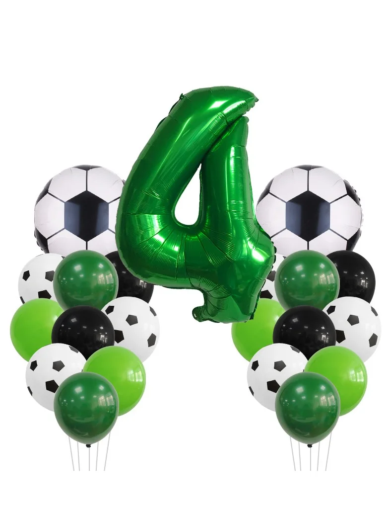 MIXDE Soccer Themed Birthday Party Decoration Set (Green, 32 Inch Number 4 Foil Balloon, 4 Piece Set) oc2qm