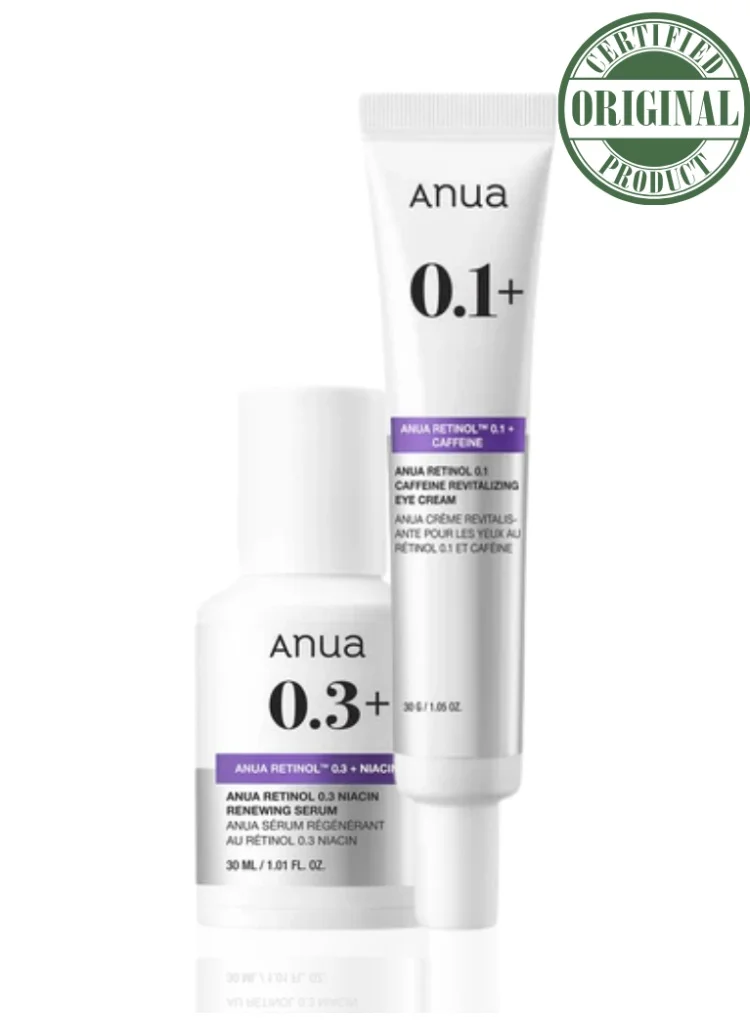 Anua Retinol Eye Cream and Nano Retinol Serum Set (0.1% Caffeine Eye Cream and 0.3% Niacinamide Serum, 60mL) 7jr0y