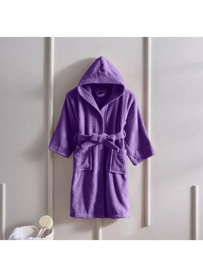 BYFT Premium Hooded Bathrobe for Kids, Soft Terry Cotton, Highly Absorbent and Quick-Dry (Purple, 6 Years) e428o