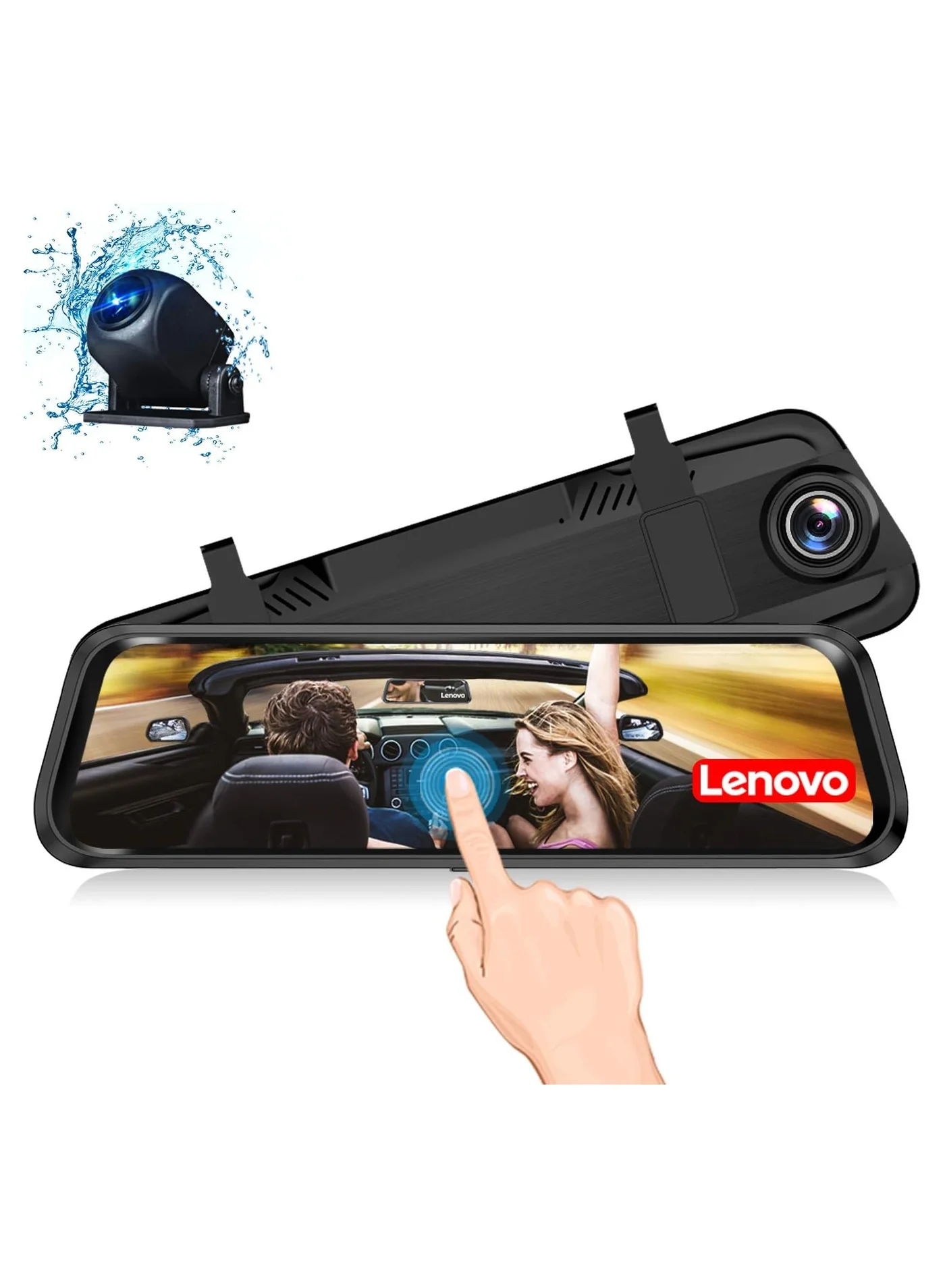 Premium Rearview Mirror Dash Cam Dual Lens 1080P Full HD Touch Screen Backup Camera System (9.66 Inch) y024m