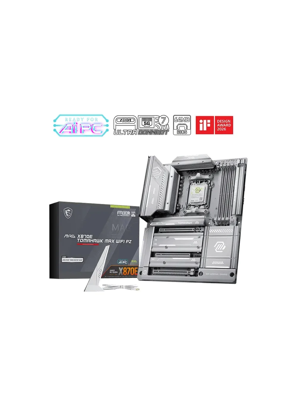 MSI MAG X870E TOMAHAWK MAX WiFi Motherboard AM5 ATX, DDR5 8400+ OC, PCIe 5.0, Wi-Fi 7, 5Gb Ethernet, USB4, HDMI 2.1, Bluetooth 5.4 654l5
