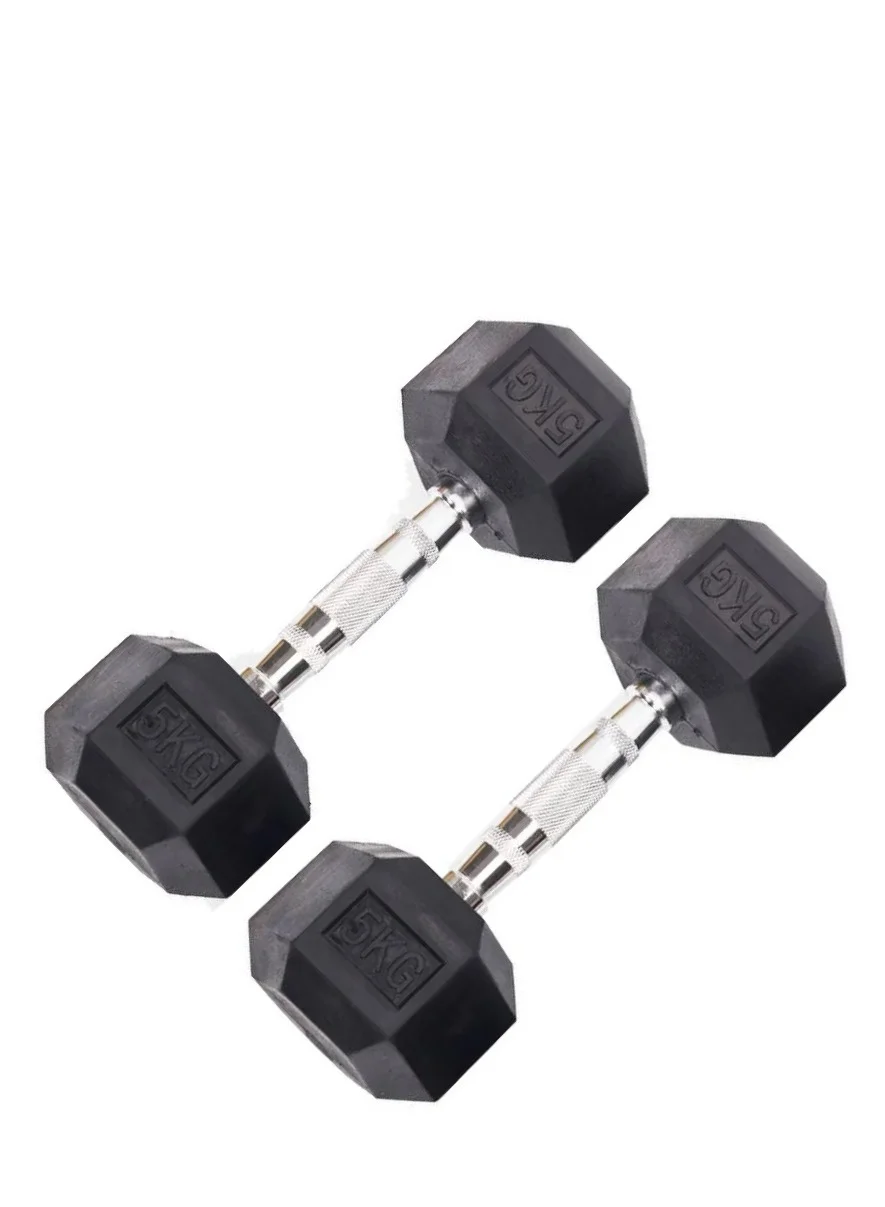 VIO Rubber Coated Hex Dumbbell Set for Strength Training and Home Gym Fitness (5 kg, Pack of 2) vb412