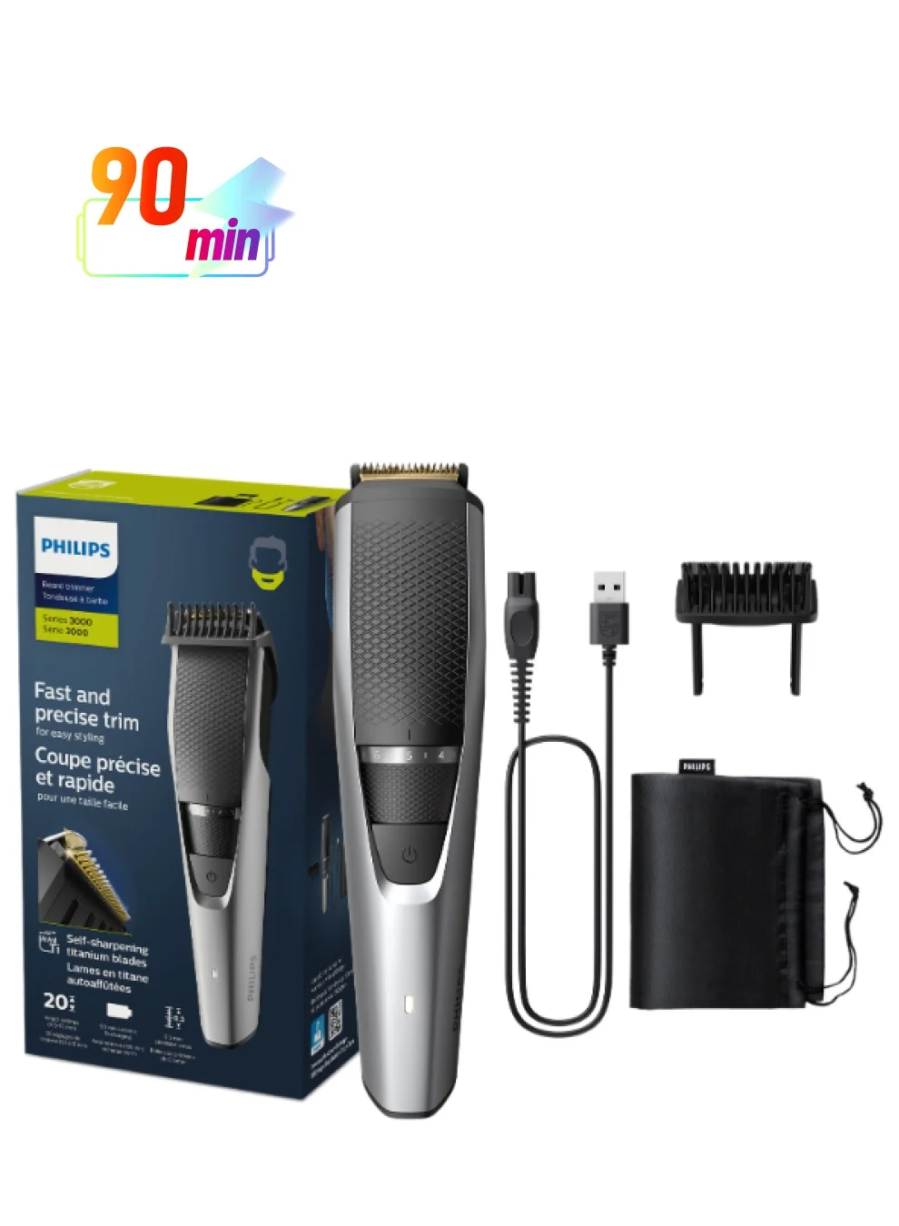 Professional Beard Trimmer for Men, Precision Grooming Kit with 20 Length Settings and Cordless Operation (Multicolour, 1 Unit) sl3k6