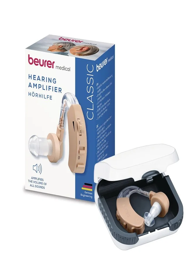 Premium Sound Enhancement Device for Adults and Seniors (Beige, 40 dB Gain) - Ergonomic Design with 3 Ear Attachments iefs9
