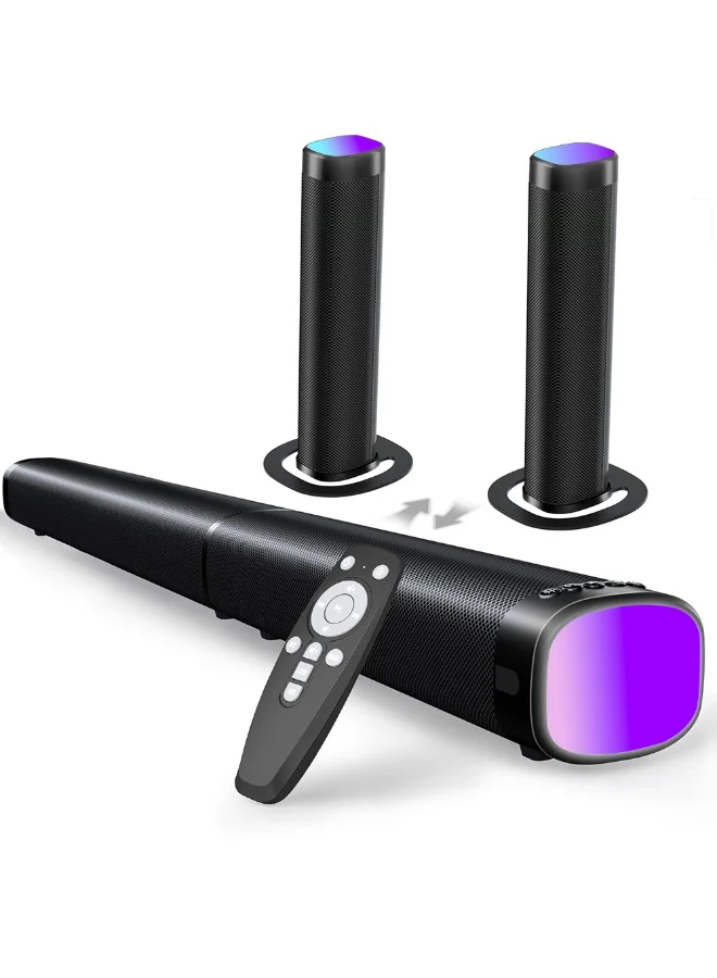WALALLA 100W RGB Gaming Sound Bar with Dynamic Bass and Bluetooth 5.3 (Detachable 2-in-1 Design, Black) tppj6