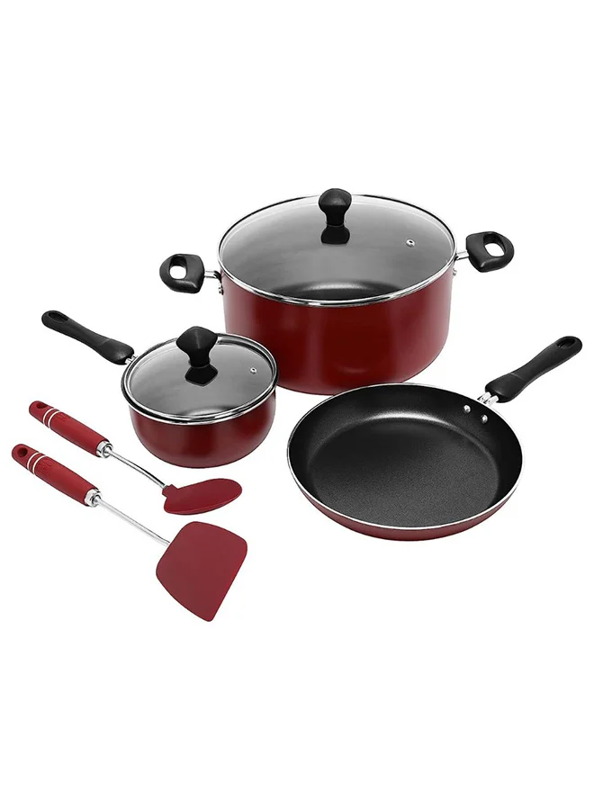 Prestige 7-Piece Aluminium Cookware Set Premium Non-Stick Kitchen Pots and Pans (Red, 28cm) t60v7