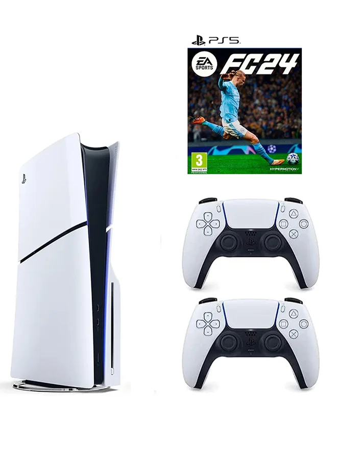 Premium Disc Slim Gaming Console With Extra White Controller And FC 24 Game Bundle (White) j2fzk