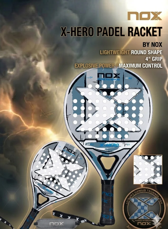 X-Hero Padel Racket Premium Lightweight Control Racket (White, 4-inch Grip) o5in2