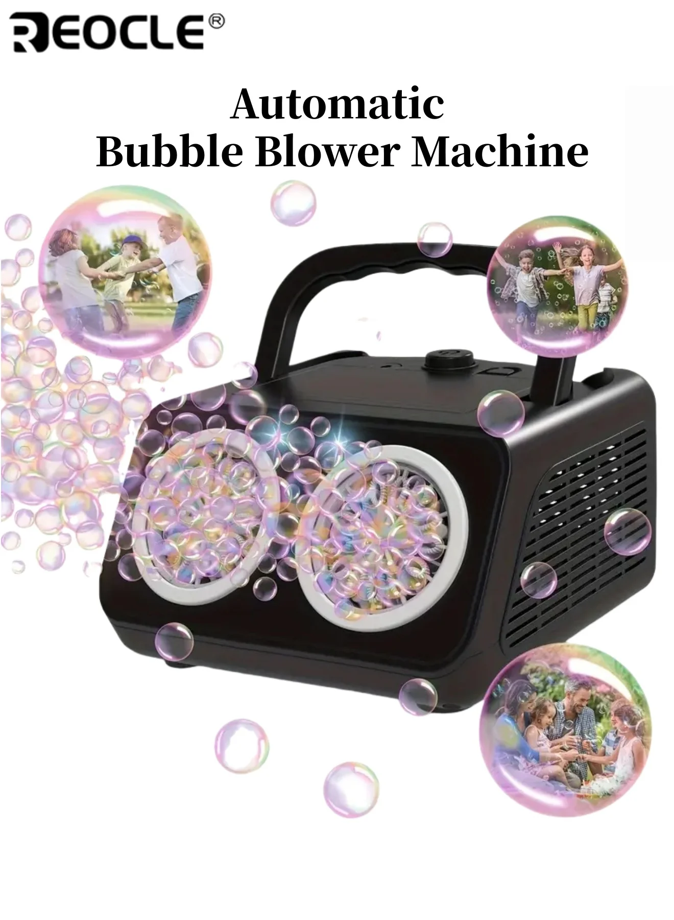 REOCLE Automatic Bubble Blower Machine High-Output Bubble Maker for Kids Parties and Outdoor Play (Portable Design) wdcr0