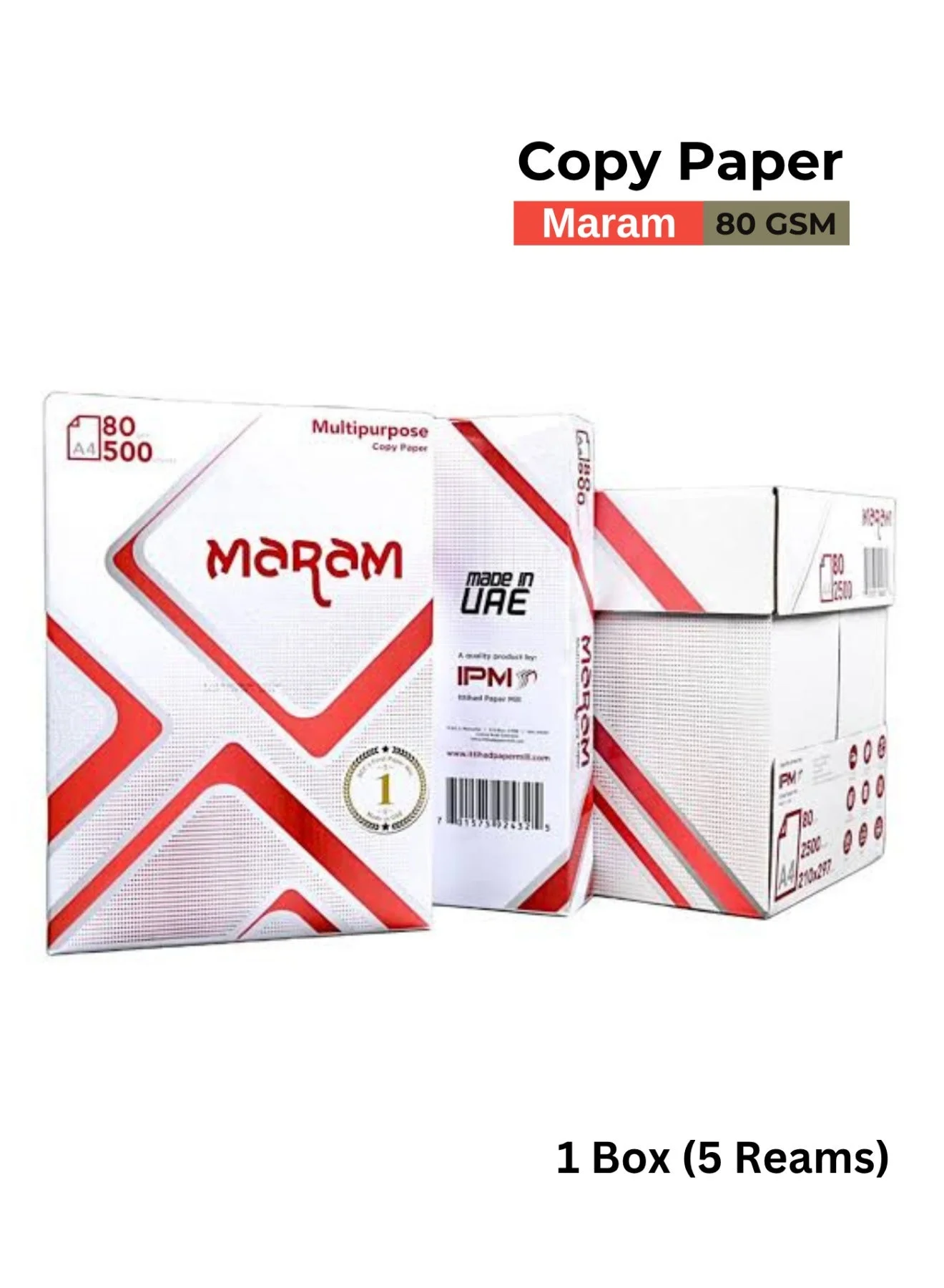 Maram Premium A4 Copy Paper 80 GSM (5 Reams, 2500 Sheets) mz67x