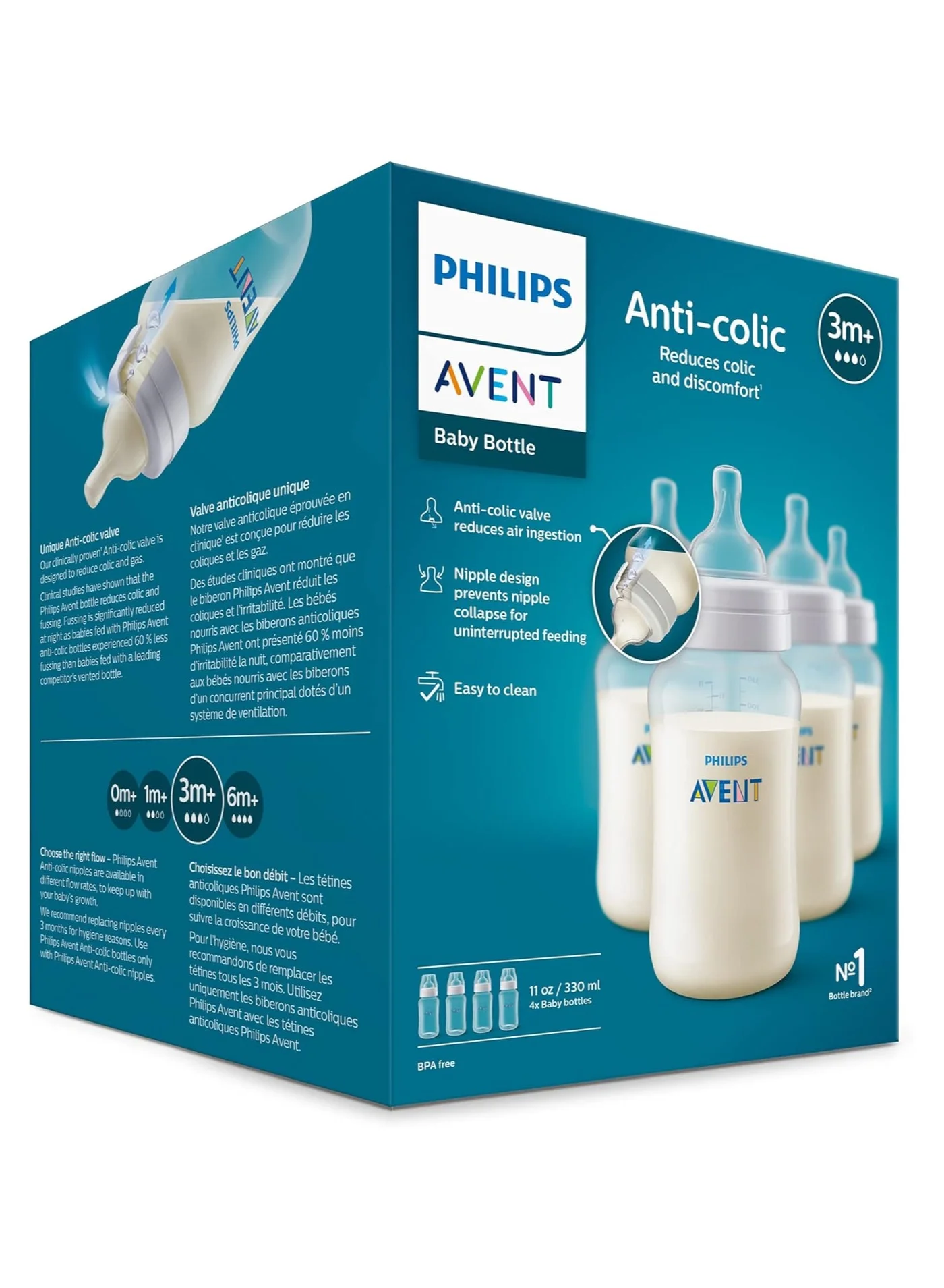 Premium Anti-Colic Baby Feeding Set, BPA-Free Material, Ergonomic Design (Clear, 4 x 330 mL) se1ub