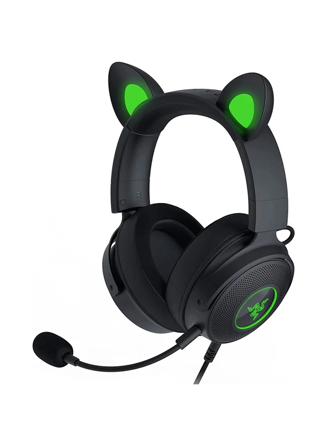 Premium Wireless RGB Gaming Headset with Cat Ears and Noise-Cancelling Microphone (Black, 40 mm Drivers) kls0k