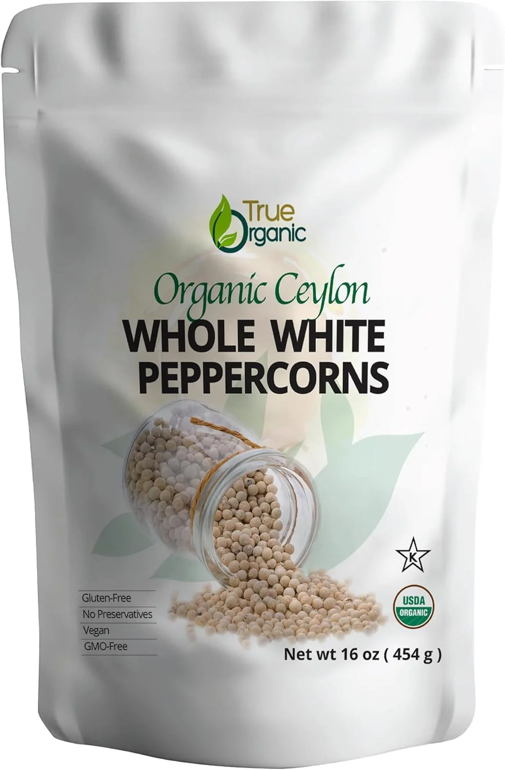 True Organic Whole White Peppercorns Premium Culinary Spice for Grinding (454 g) w79gp