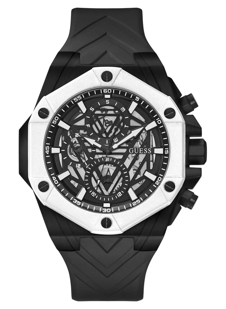 Premium Multi-function Analog Quartz Watch with Silicone Strap (Black, 44mm) qf7wu